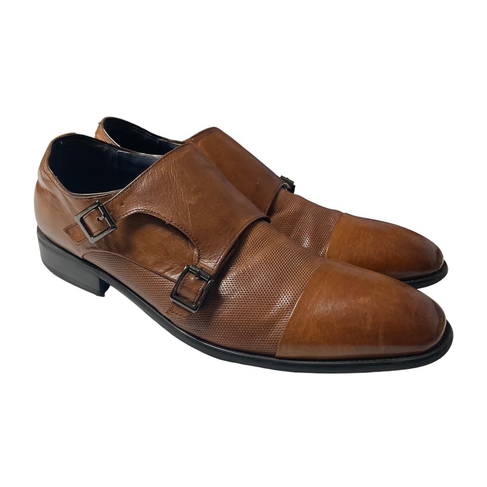 Stacy Adams Cap Toe Double Monk Strap Cocnac Leather Dress Shoes Men's 13 M